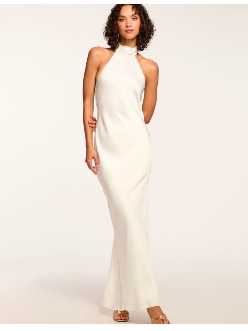 Ramy Brook Tatiana High Neck Halter Gown Stretch Satin Dress